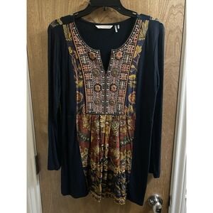 Soft Surroundings Blouse Womens S BLack Multicolor Pattern Embroidered Patchwork